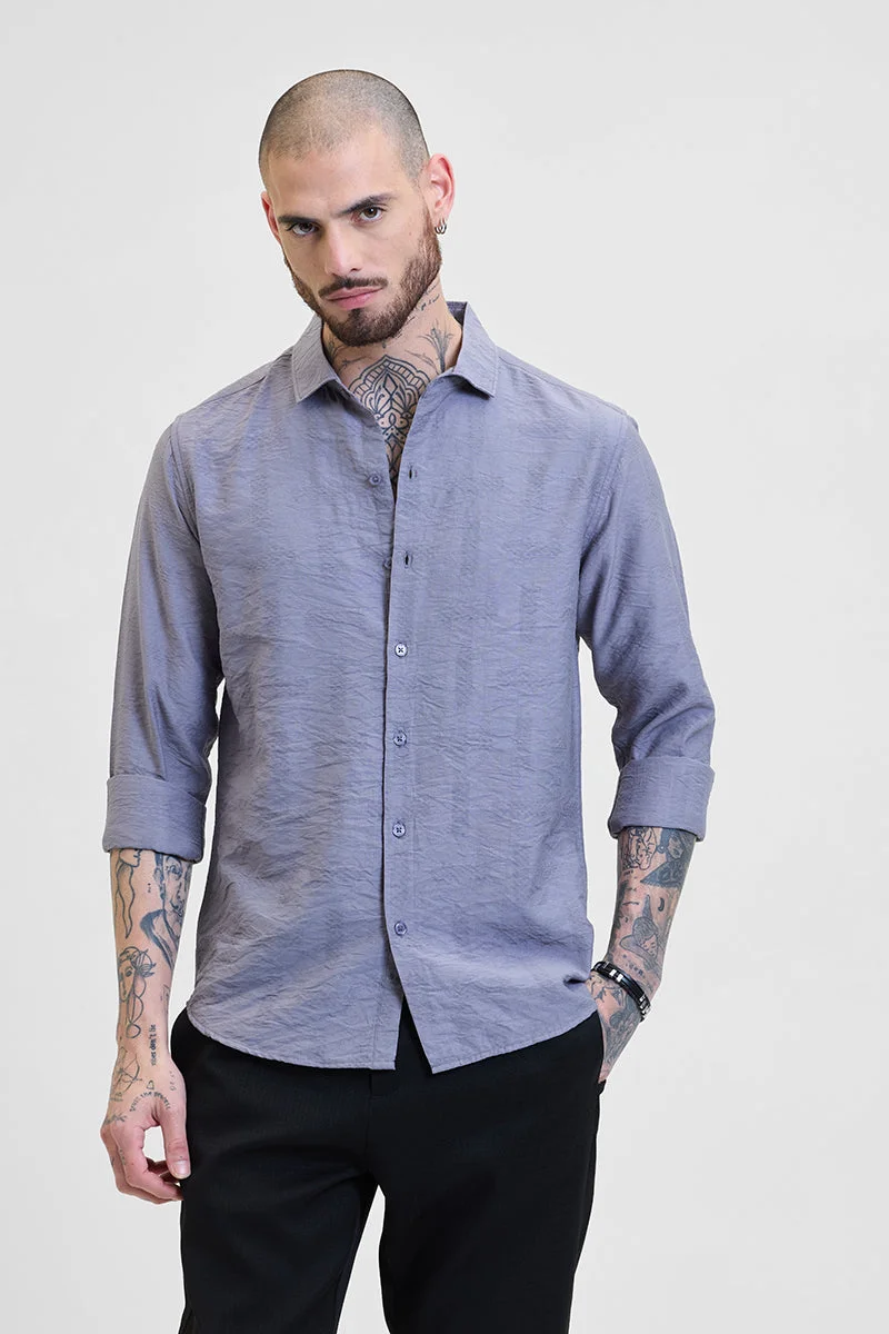SNITCH Grey Textured Slim Fit Shirt
