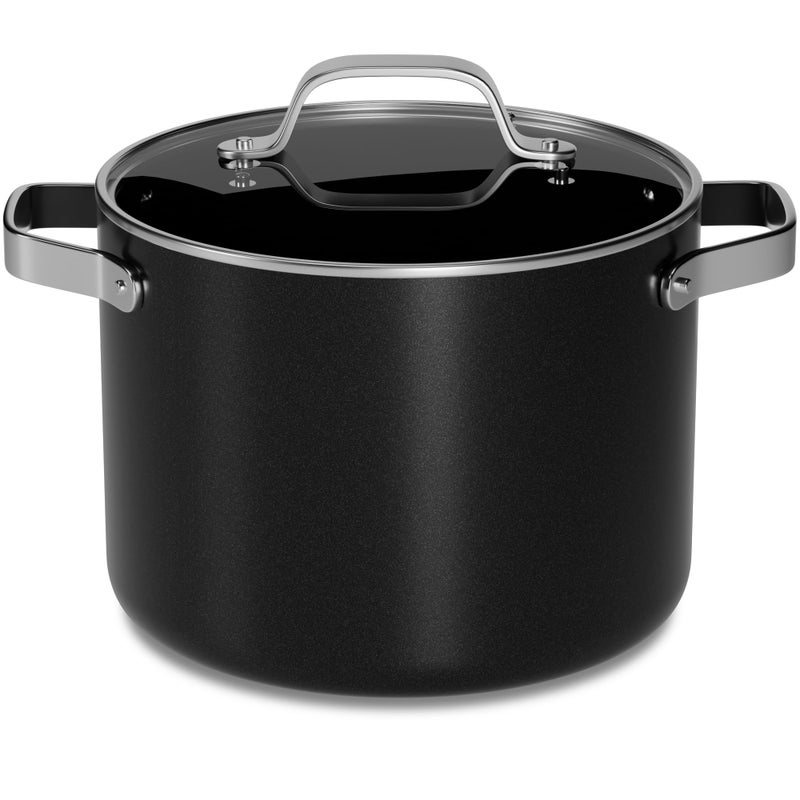 BAKKENMASTER Bakken 8.5 Quart Ceramic Coated Stock Pot with Lid, Easy Clean Nonstick Pot, Tempered Glass Lid, Riveted Stainless Steel Handles, Oven Safe Up To 500Â°F, PTFE & PFAS Free, All Stove Compatible, Black - Image 1