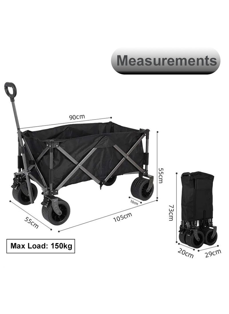 HEXAR - HEXAR® Heavy Duty Shopping Trolley Collapsible Utility Cart Beach Wagon 360° Wheels & Adjustable Handle, 150Kg Capacity Foldable Grocery Cart for Garden Patio Outdoor Camping Picnic - Image 1