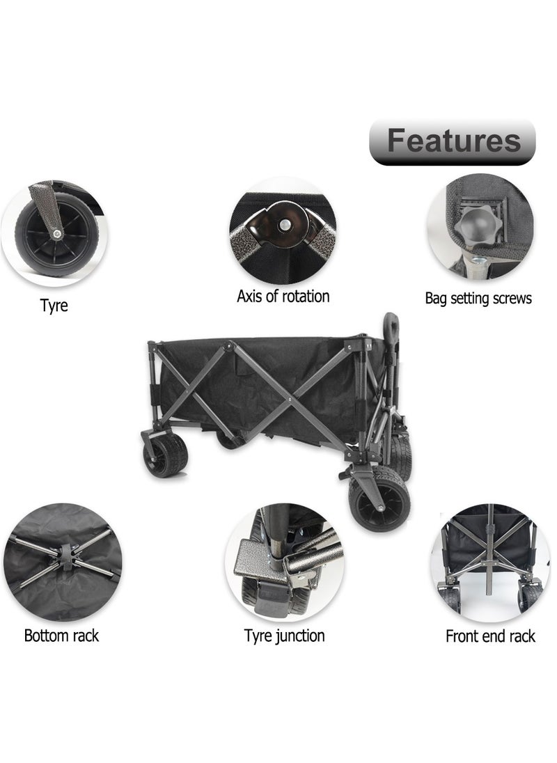 HEXAR - HEXAR® Heavy Duty Shopping Trolley Collapsible Utility Cart Beach Wagon 360° Wheels & Adjustable Handle, 150Kg Capacity Foldable Grocery Cart for Garden Patio Outdoor Camping Picnic - Image 1
