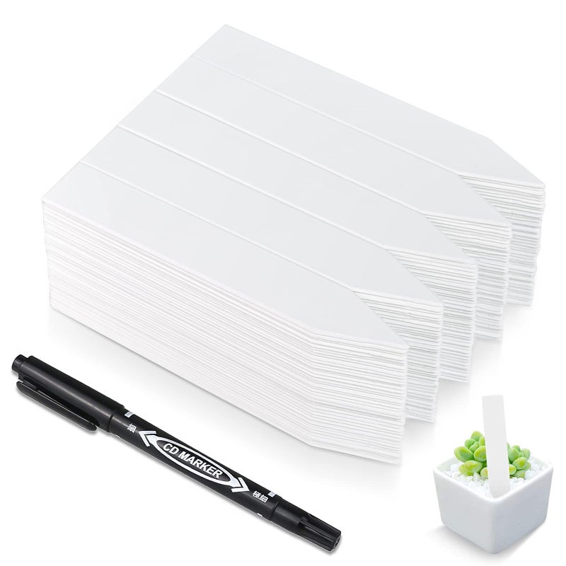 homenote Homenote 200 Pcs 4 Inch Plastic Plant Labels Waterproof Plant Tags for Seedling,Vegetable Gardening Tags,Garden Markers Outdoor for Plants Name Sign with Permanet Marking Pen,White  - Image 1