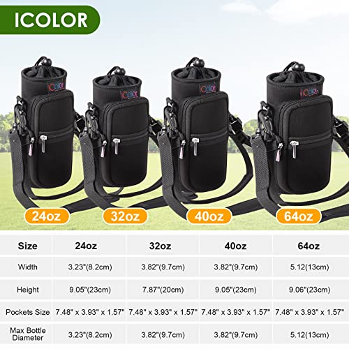 icolor Water Bottle Carrier Bag Holder 25/32/40/64oz,Adjustable Padded Shoulder & Handle Strap Sports Sling Hiking Pack,Insulated Neoprene Wide Mouth Bottle Sleeve - Image 2