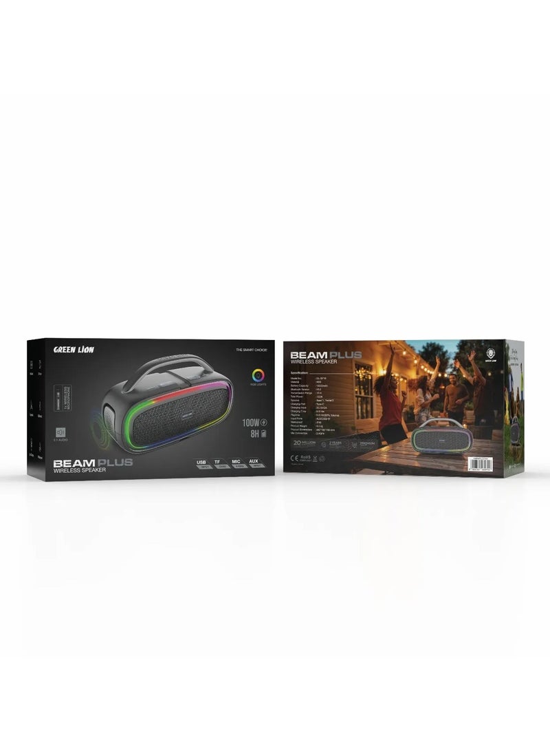 GREEN LION Beam Plus Wireless Speaker 100W with 6Hrs Play Time / Bluetooth Version V5.0 / Waterproof IPX6 / Mic Connection 2.4GHz / Transmission Range 10 m / Battery Capacity 15000mAh - Black - Image 4