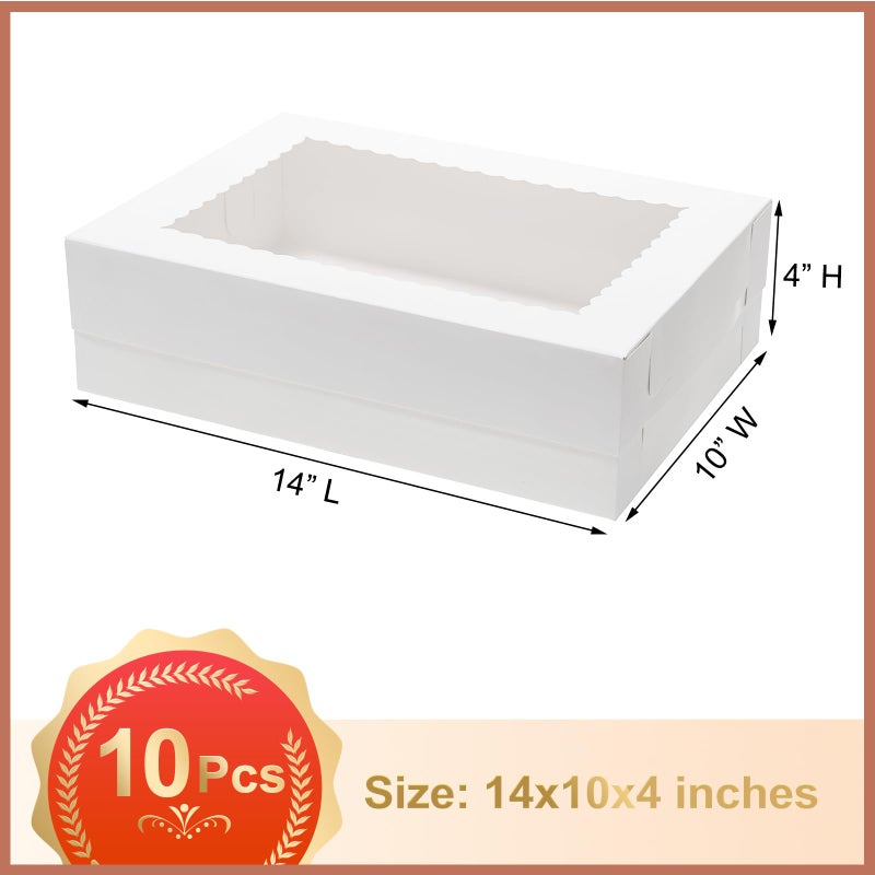 Mcfleet 10pcs 14x10x4 Cake Boxes with Window Rectangle Quarter Sheet Bakery Boxes for Pastry Baking Cake, Cupcakes, Donuts, Cookies, Pie Treat Packaging White Large - Image 2