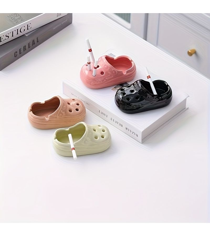 Ceramic Slipper Ashtray Black Multi Use Shoe Holder Smoke Resistant for Office Outdoor - Image 1