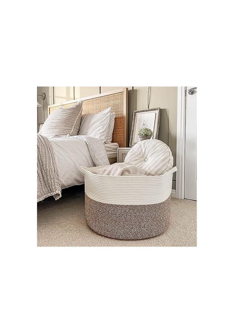 ORiTi ORiTi  XXXLarge Cotton Rope Basket 21.7" x 21.7" x 13.8" Woven Baby Laundry Blanket Basket Toy Basket with Handle Storage  - Image 5