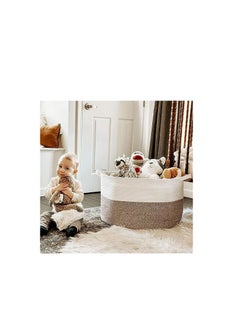 ORiTi ORiTi  XXXLarge Cotton Rope Basket 21.7" x 21.7" x 13.8" Woven Baby Laundry Blanket Basket Toy Basket with Handle Storage  - Image 3