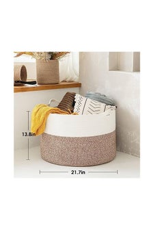 ORiTi ORiTi  XXXLarge Cotton Rope Basket 21.7" x 21.7" x 13.8" Woven Baby Laundry Blanket Basket Toy Basket with Handle Storage  - Image 4