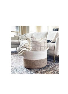 ORiTi ORiTi  XXXLarge Cotton Rope Basket 21.7" x 21.7" x 13.8" Woven Baby Laundry Blanket Basket Toy Basket with Handle Storage  - Image 2
