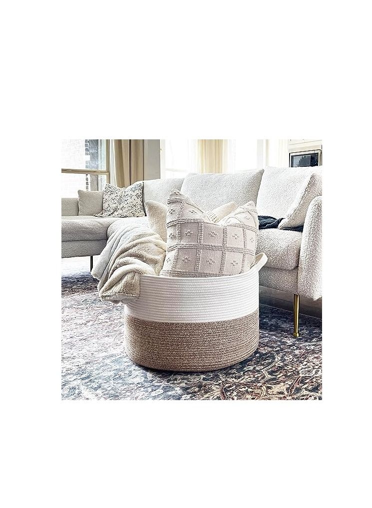 ORiTi ORiTi  XXXLarge Cotton Rope Basket 21.7" x 21.7" x 13.8" Woven Baby Laundry Blanket Basket Toy Basket with Handle Storage  - Image 2