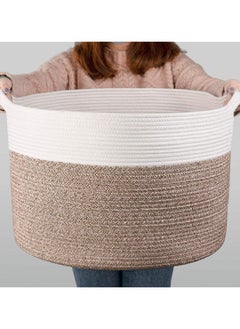 ORiTi ORiTi  XXXLarge Cotton Rope Basket 21.7" x 21.7" x 13.8" Woven Baby Laundry Blanket Basket Toy Basket with Handle Storage  - Image 1