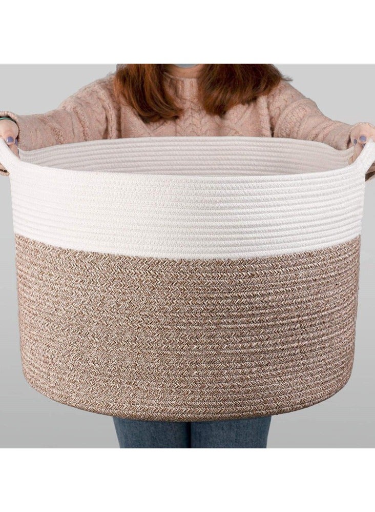 ORiTi ORiTi  XXXLarge Cotton Rope Basket 21.7" x 21.7" x 13.8" Woven Baby Laundry Blanket Basket Toy Basket with Handle Storage  - Image 1