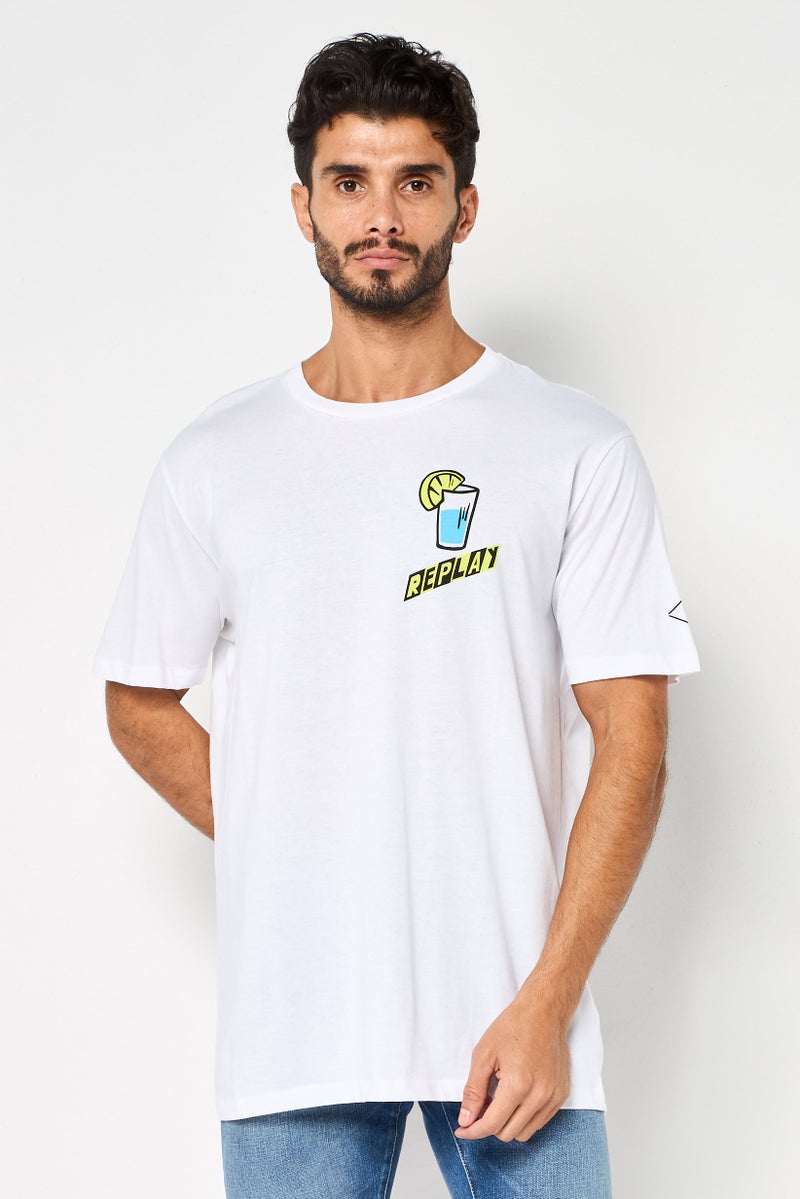 Replay Men Crew Neck Short Sleeve Graphic Print T-Shirt, White - Image 1