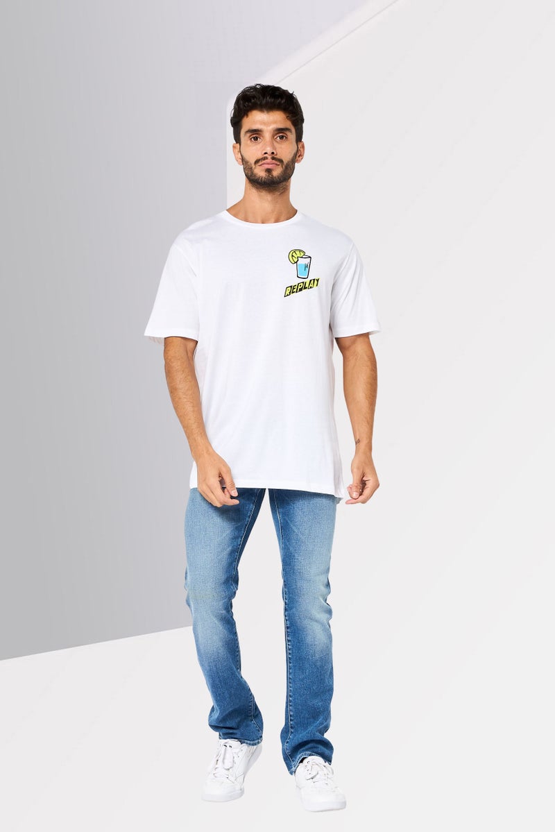 Replay Men Crew Neck Short Sleeve Graphic Print T-Shirt, White - Image 2
