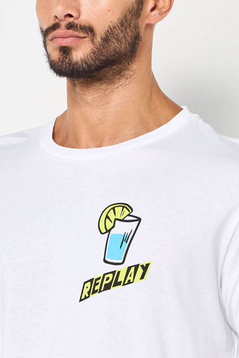 Replay Men Crew Neck Short Sleeve Graphic Print T-Shirt, White - Image 3