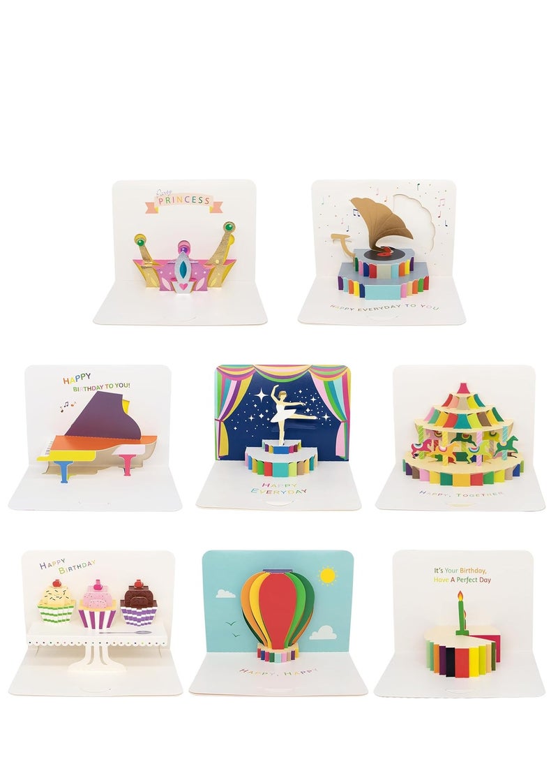 Zikra 3D Pop Up Cards Greeting Card Birthday Pop Up Cards Birthday Girl Cakes Crown Phonograph Hot air balloon Thank you Cards for all Occasions Pop Up Cards with Envelope Total 8PCS Random Model - Image 1
