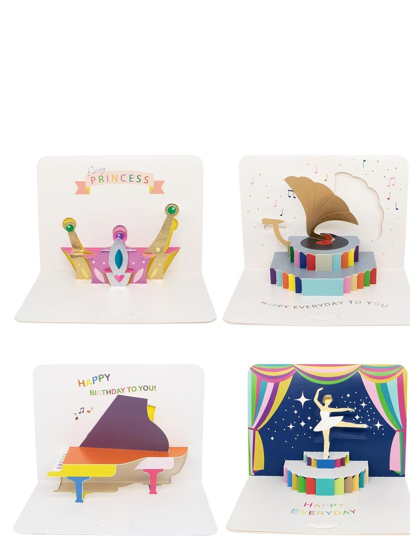 Zikra 3D Pop Up Cards Greeting Card Birthday Pop Up Cards Birthday Girl Cakes Crown Phonograph Hot air balloon Thank you Cards for all Occasions Pop Up Cards with Envelope Total 8PCS Random Model - Image 3