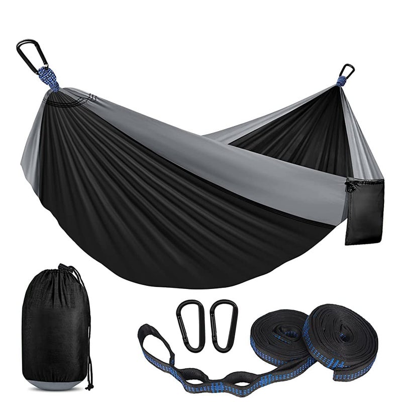 SUPVOX Supvox Hammock for Camping Outdoor Activities with 2 Fixing Straps Hammock Swing for Adults Kids Portable Ultralight Nylon Hammock for Travel Beach Trekking Maximum 200kg Load 275 x 140cm Black  - Image 1