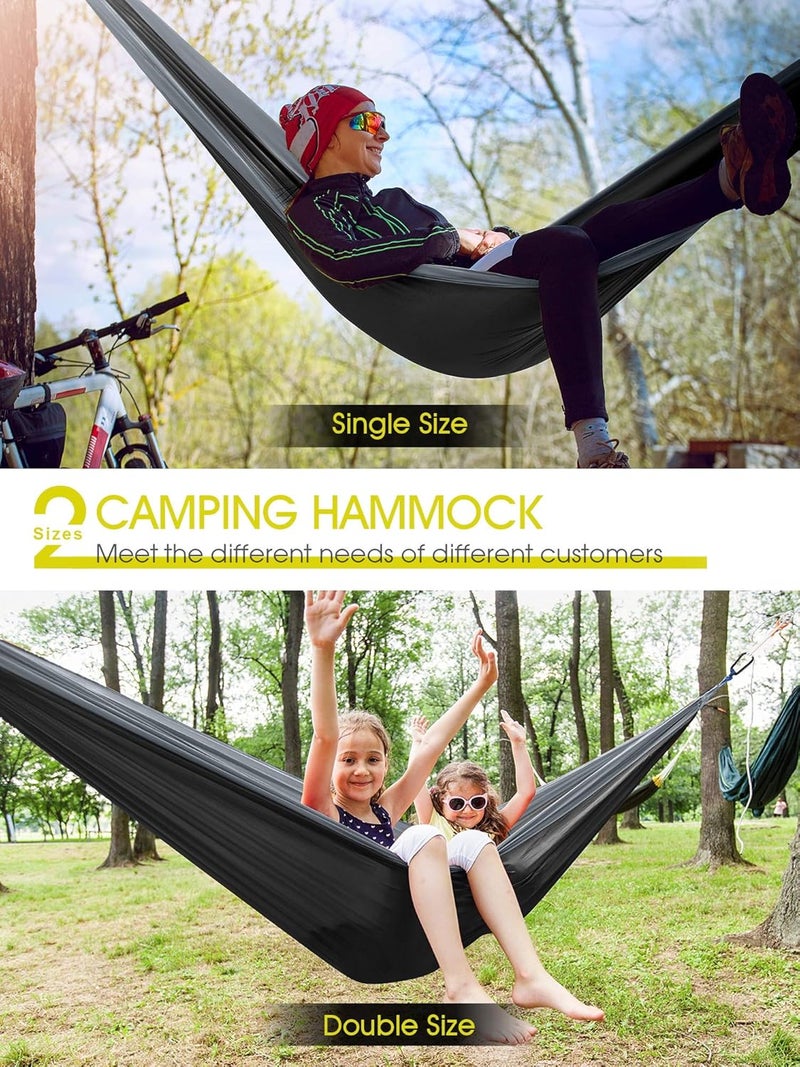 SUPVOX Supvox Hammock for Camping Outdoor Activities with 2 Fixing Straps Hammock Swing for Adults Kids Portable Ultralight Nylon Hammock for Travel Beach Trekking Maximum 200kg Load 275 x 140cm Black  - Image 5