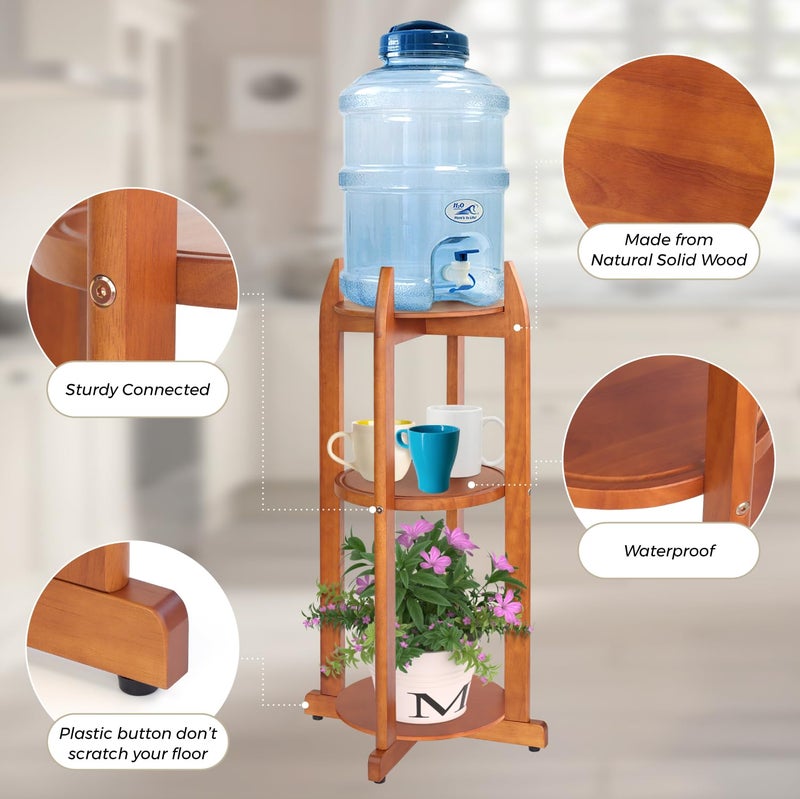 LASIDO Natural Solid Wood Water Dispenser Stand (32.8"Hight-11.2"Wide) Ceramic Water Dispenser Floor Stand, 5 Gallon Water Jug Stand with 3 Round Shelfs Included for 1-5 Gallon Water Bottles/Crocks/Water Jug - Image 3