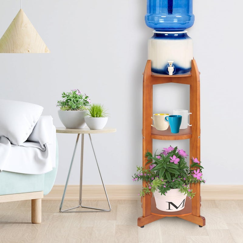 LASIDO Natural Solid Wood Water Dispenser Stand (32.8"Hight-11.2"Wide) Ceramic Water Dispenser Floor Stand, 5 Gallon Water Jug Stand with 3 Round Shelfs Included for 1-5 Gallon Water Bottles/Crocks/Water Jug - Image 4