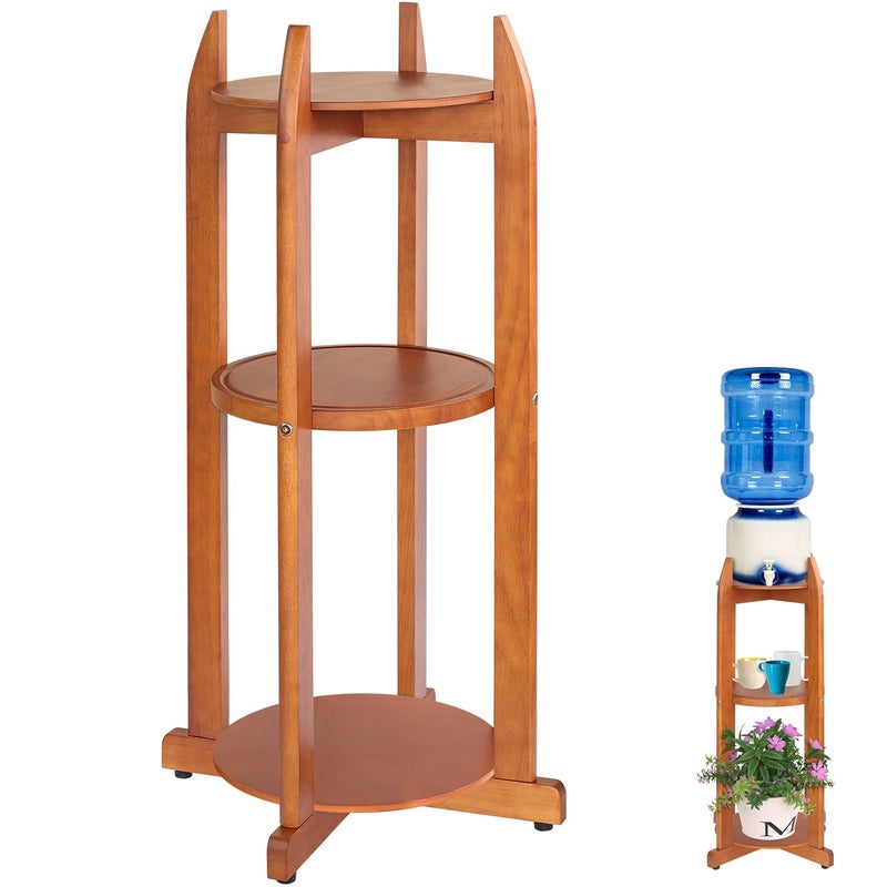 LASIDO Natural Solid Wood Water Dispenser Stand (32.8"Hight-11.2"Wide) Ceramic Water Dispenser Floor Stand, 5 Gallon Water Jug Stand with 3 Round Shelfs Included for 1-5 Gallon Water Bottles/Crocks/Water Jug - Image 1