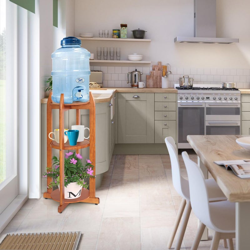 LASIDO Natural Solid Wood Water Dispenser Stand (32.8"Hight-11.2"Wide) Ceramic Water Dispenser Floor Stand, 5 Gallon Water Jug Stand with 3 Round Shelfs Included for 1-5 Gallon Water Bottles/Crocks/Water Jug - Image 5