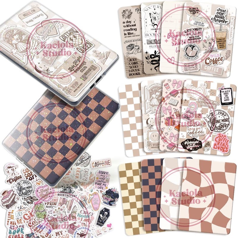 Kaciola 12PCS Inserts Cardstock Paper for E-Reader, and 50PCS Scrapbook Stickers for Clear Case, 6.9"x4.8" Coffee Theme E-Reader Back Cover Insert Decorating Accessories for Paper White 11th-12th - Image 1