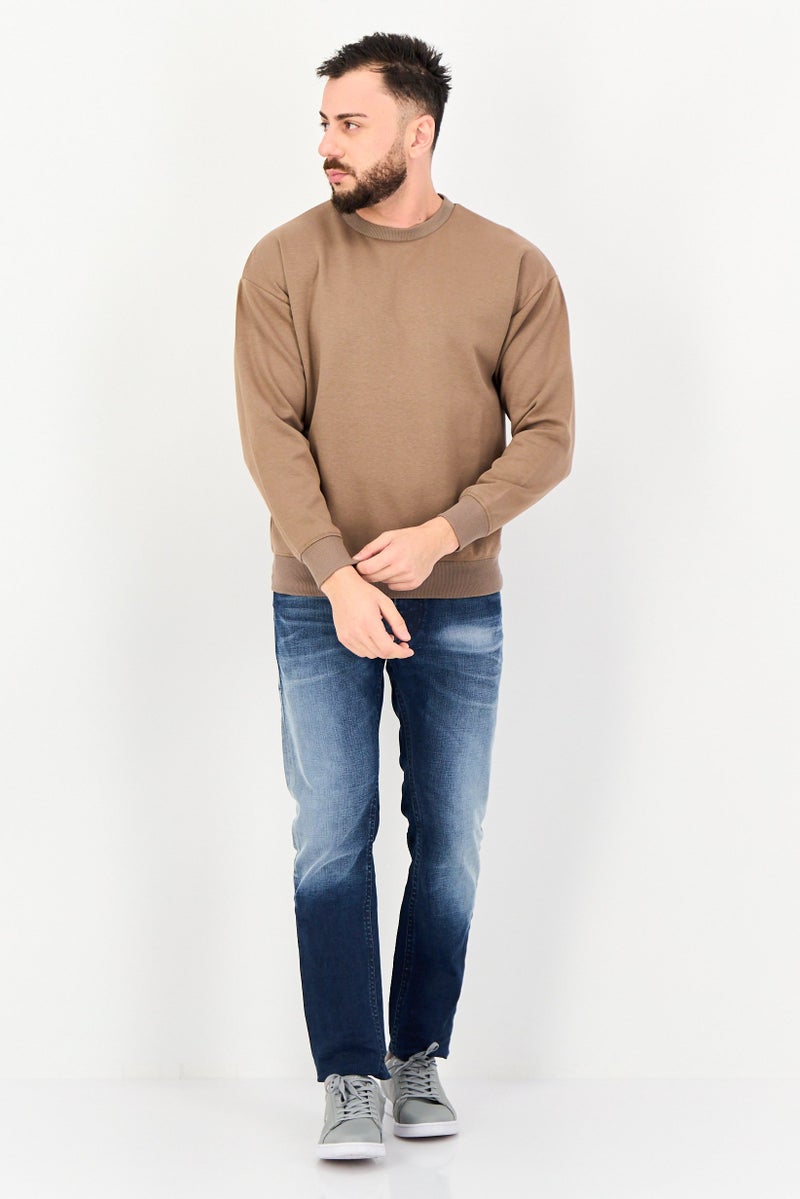 Core Elements سويت شيرت رجالي بأكمام طويلة بياقة دائرية، بني - Image 4