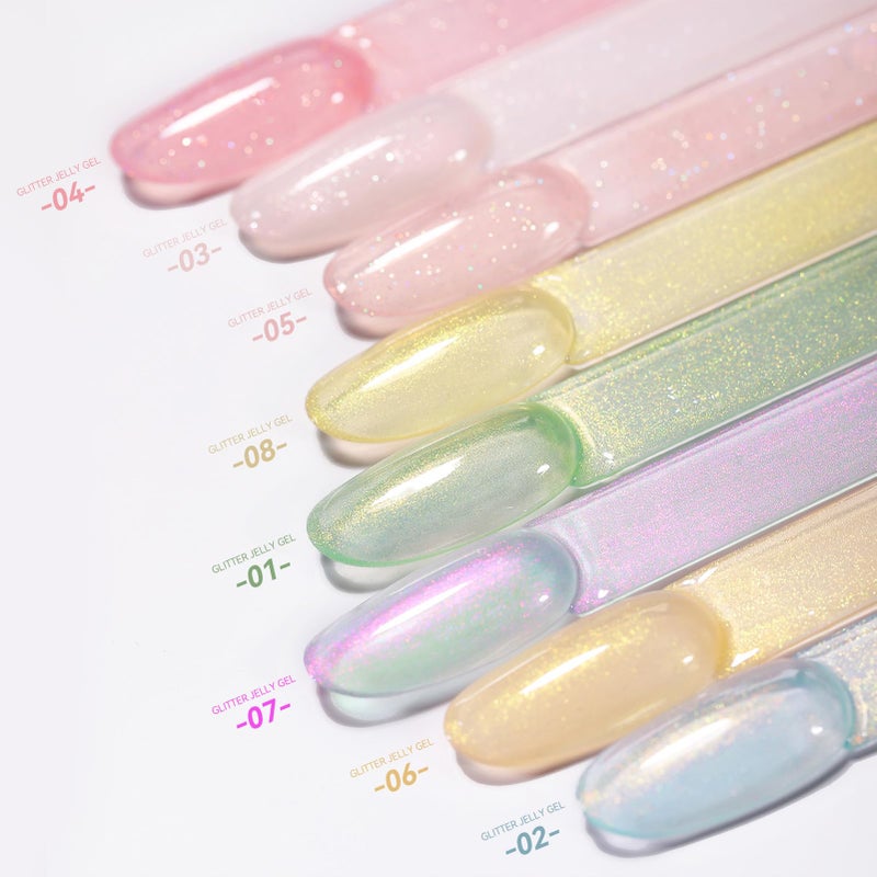 Born Pretty Jelly Gel Nail Polish Jelly Glitter Pink Gel Polish Holographic Shimmer Pink Natural Translucent Soak Off Hema-Free Gel Polish Nail Art DIY 15ML - Image 3