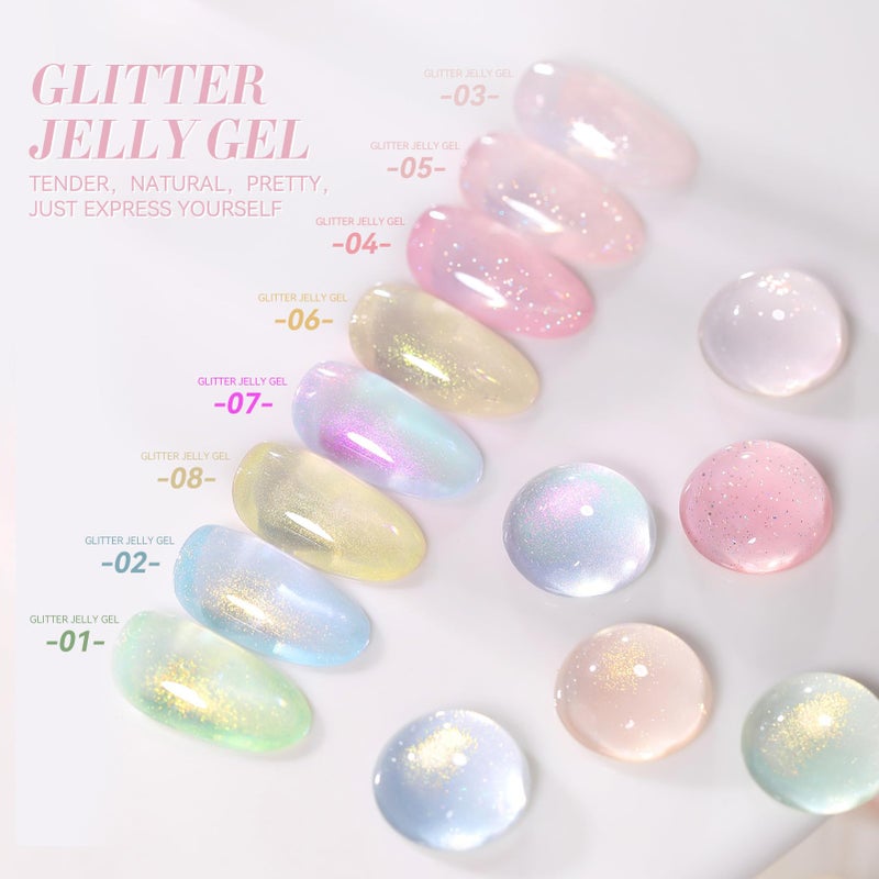 Born Pretty Jelly Gel Nail Polish Jelly Glitter Pink Gel Polish Holographic Shimmer Pink Natural Translucent Soak Off Hema-Free Gel Polish Nail Art DIY 15ML - Image 2