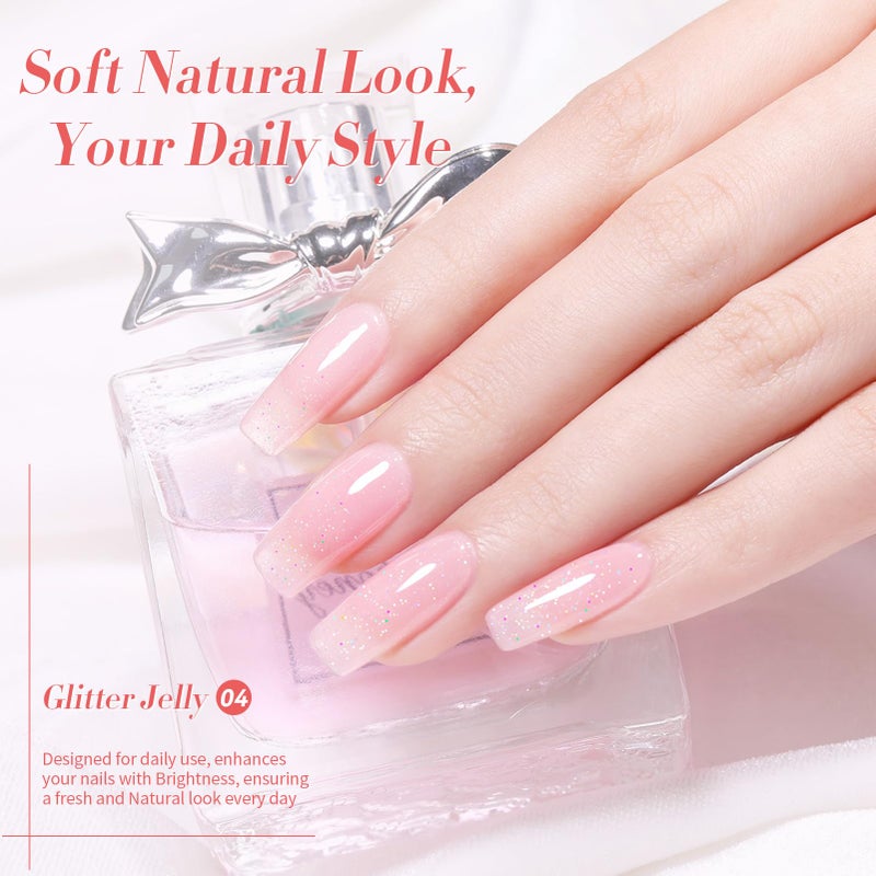 Born Pretty Jelly Gel Nail Polish Jelly Glitter Pink Gel Polish Holographic Shimmer Pink Natural Translucent Soak Off Hema-Free Gel Polish Nail Art DIY 15ML - Image 4