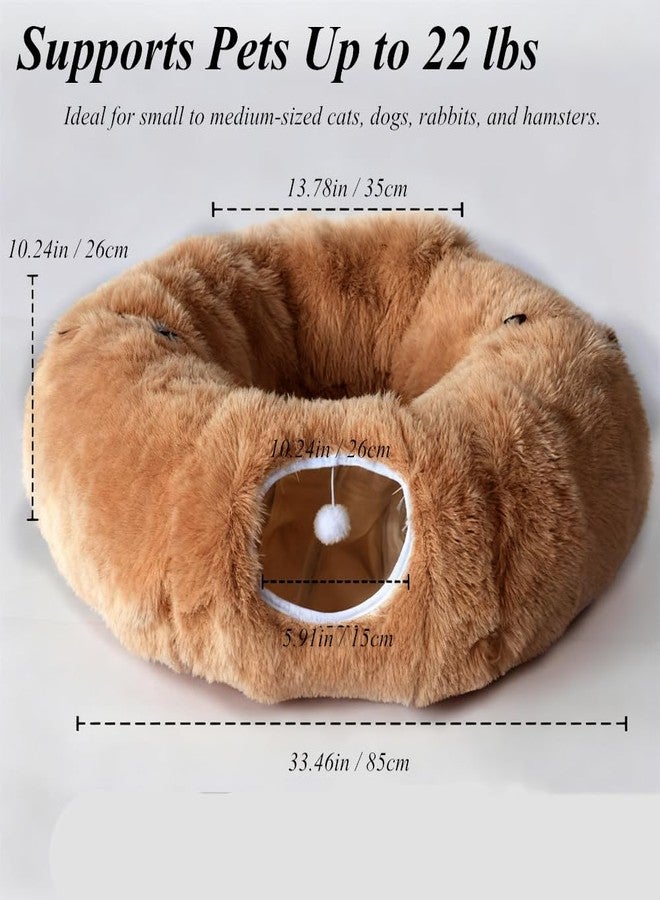 Kvittra Cat Tunnel Christmas Tree Skirt， Cat Bed Under The Xmas Tree, Soft Plush Kitty Tunnel Bed with Washable Cushion, Two-Entry Peekaboo Round Christmas Cats Donut for Kitten Puppy Rabbit Ferret (Brown) - Image 2