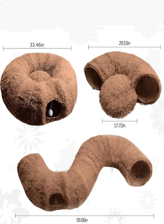 Kvittra Cat Tunnel Christmas Tree Skirt， Cat Bed Under The Xmas Tree, Soft Plush Kitty Tunnel Bed with Washable Cushion, Two-Entry Peekaboo Round Christmas Cats Donut for Kitten Puppy Rabbit Ferret (Brown) - Image 5
