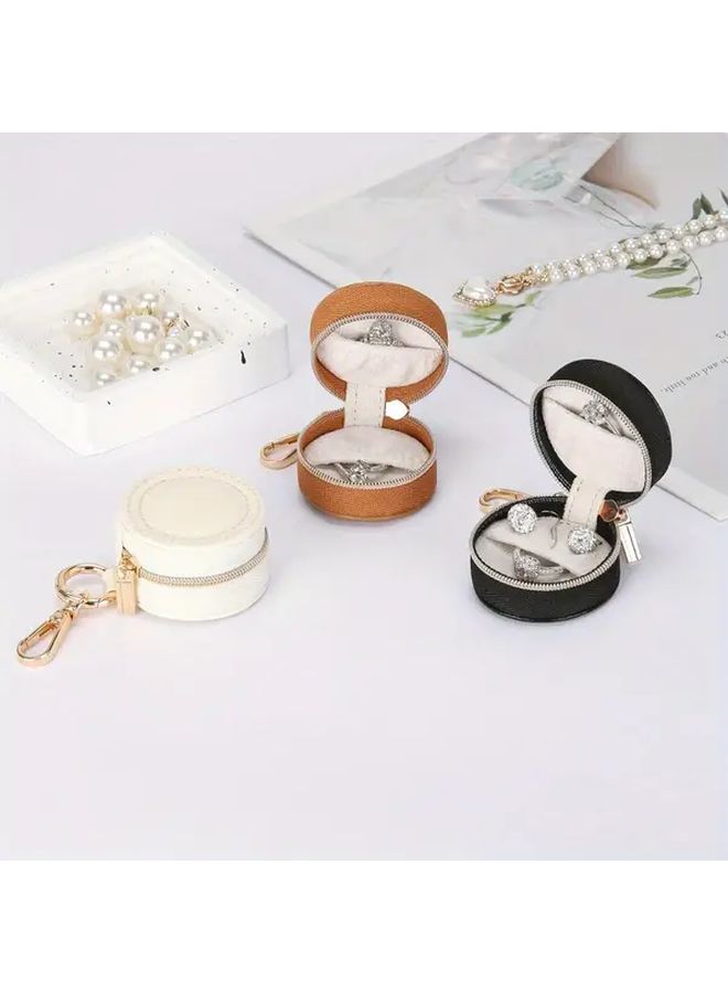 Brown Portable Jewelry Box Organizer With Zipper For Travel - Image 1