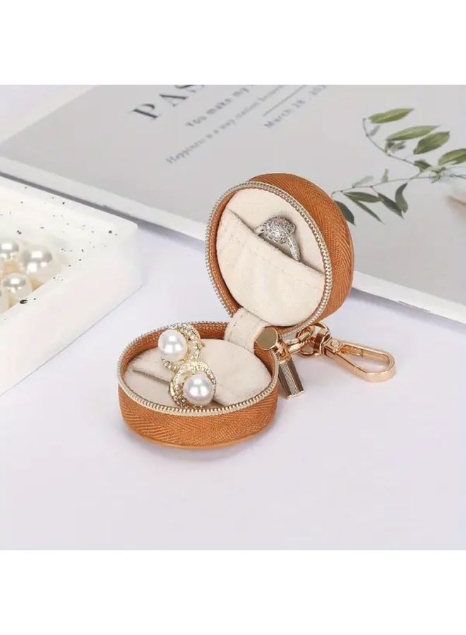 Brown Portable Jewelry Box Organizer With Zipper For Travel - Image 3