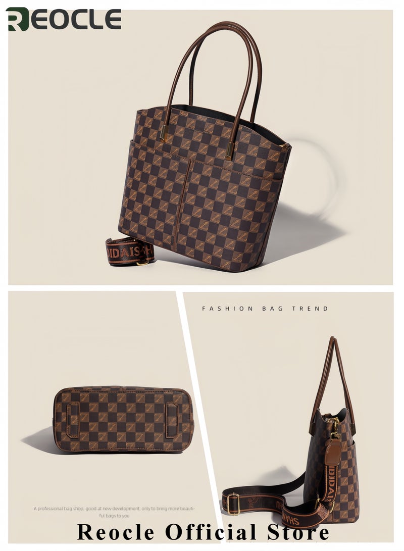 REOCLE Women's Large Capacity Shoulder Bag Briefcase Removable Lining Multi-functional Crossbody Bag with Stylish English Letter Print and Adjustable Strap - Image 5