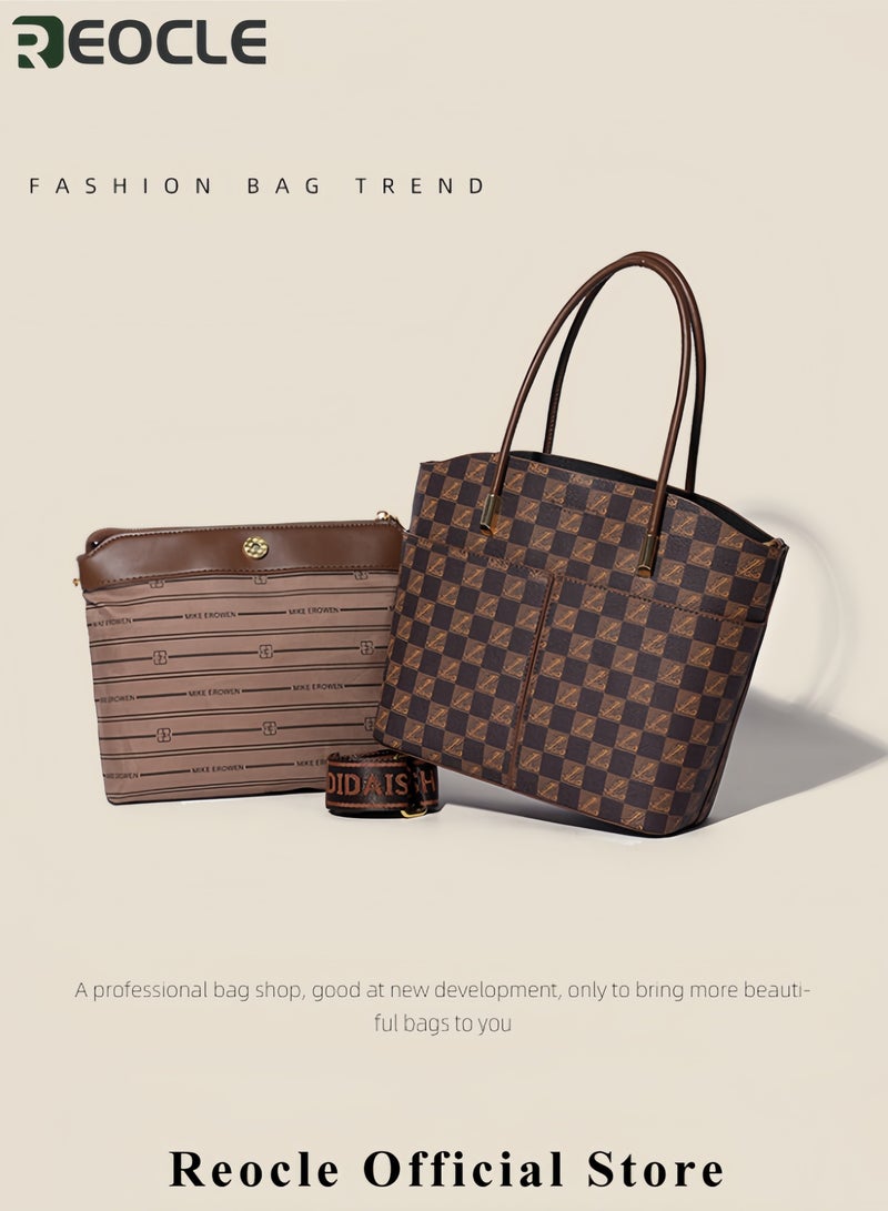 REOCLE Women's Large Capacity Shoulder Bag Briefcase Removable Lining Multi-functional Crossbody Bag with Stylish English Letter Print and Adjustable Strap - Image 4