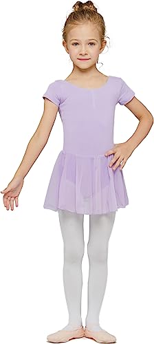 MdnMd Purple Toddler Dance Ballet Leotards for Girls Classic Short Sleeve Tutu Skirt (Lavender Purple, Age 2-4 / 2t,3t) - Image 3