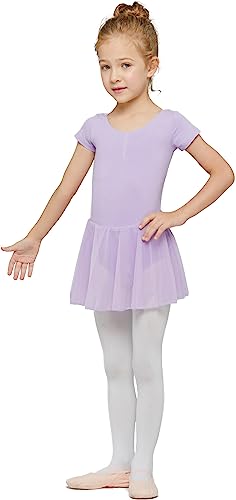 MdnMd Purple Toddler Dance Ballet Leotards for Girls Classic Short Sleeve Tutu Skirt (Lavender Purple, Age 2-4 / 2t,3t) - Image 4
