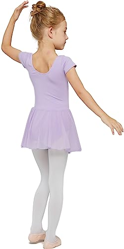 MdnMd Purple Toddler Dance Ballet Leotards for Girls Classic Short Sleeve Tutu Skirt (Lavender Purple, Age 2-4 / 2t,3t) - Image 5