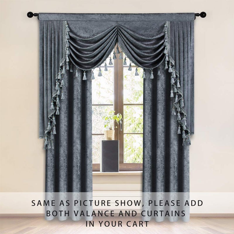 ELKCA Thick Grey Chenille Window Curtains Valance for Living Room Swag Waterfall Valance for Bedroom Rod Pocket (W69inch  1 Panel) - Image 2