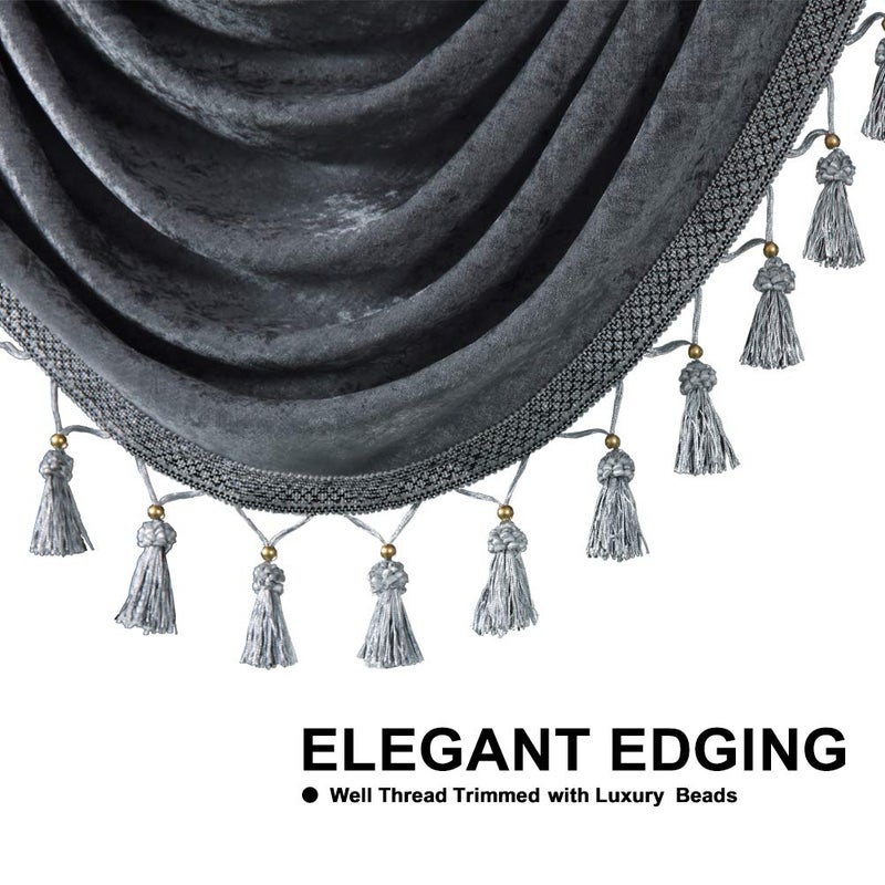 ELKCA Thick Grey Chenille Window Curtains Valance for Living Room Swag Waterfall Valance for Bedroom Rod Pocket (W69inch  1 Panel) - Image 3