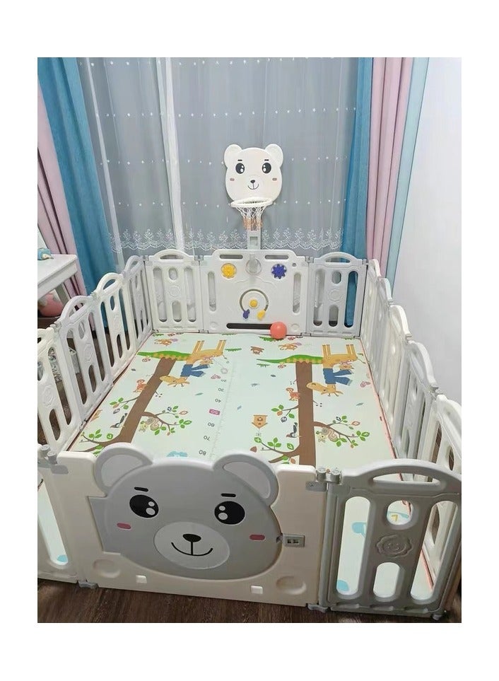 فول جوي ساحات لعب محمولة، حظيرة لعب للأطفال، سياج كرات، أسوار قابلة للطي للزحف مع حلقة كرة سلة ,148*115*62 سم - Image 2