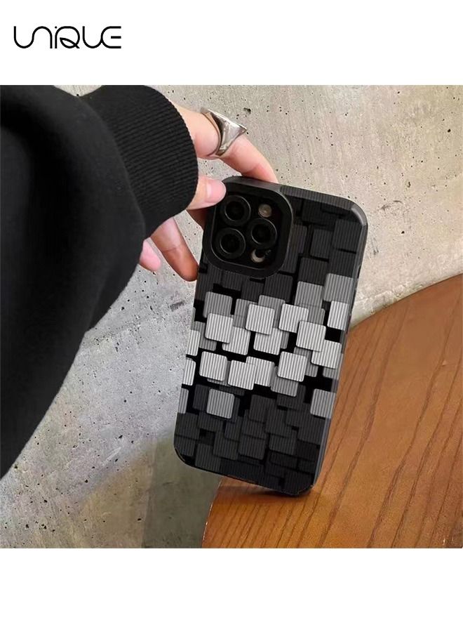 يونيك لغطاء هاتف ايفون 14 برو - تصميم شبكي مقسم - أنيق الحد الأدنى - أسود/أبيض - Image 2