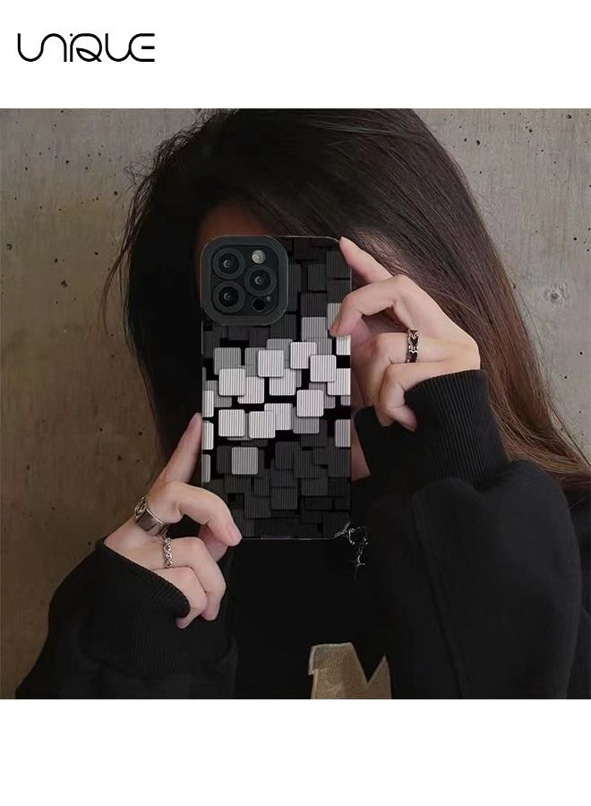 يونيك لغطاء هاتف ايفون 14 برو - تصميم شبكي مقسم - أنيق الحد الأدنى - أسود/أبيض - Image 5