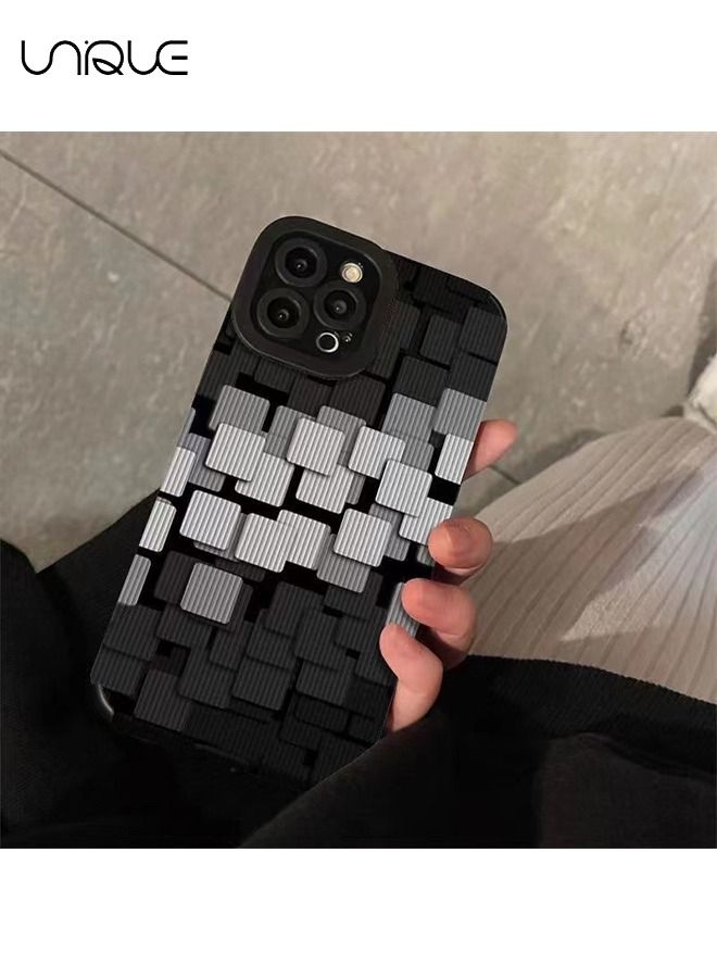 يونيك لغطاء هاتف ايفون 14 برو - تصميم شبكي مقسم - أنيق الحد الأدنى - أسود/أبيض - Image 3