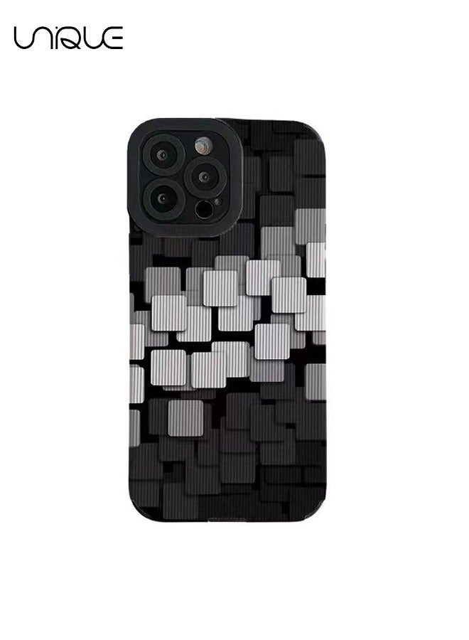 يونيك لغطاء هاتف ايفون 14 برو - تصميم شبكي مقسم - أنيق الحد الأدنى - أسود/أبيض - Image 1