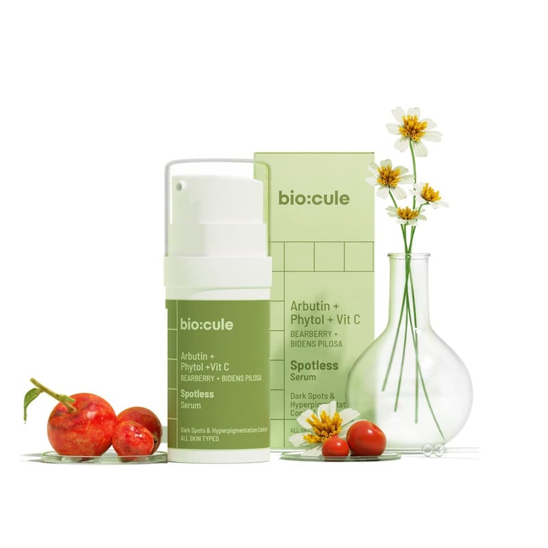 Biocule سيروم الوجه فيتامين سي من بايوكول سبوتليس أربيون فيتول فيتامين سي من توت الدب بايدنس بيلوزا برقوق كاكادو للتصبغات الجلدية والبقع الداكنة والنمش والعيوب جل خفيف لجميع أنواع البشرة 15 مل - Image 1