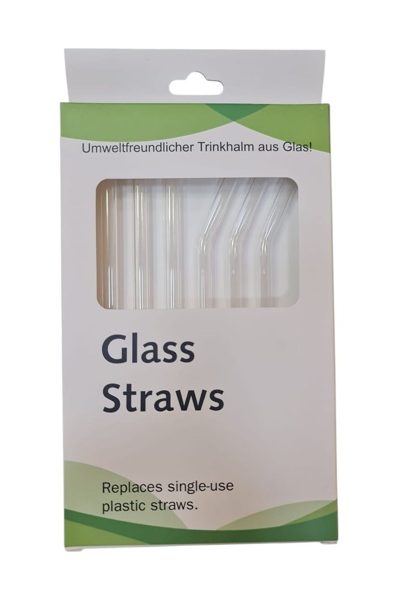 شاليمو زجاجي 6 قطع (3 مستقيمة و3 قابلة للانحناء) + 1 فرشاة تنظيف. شاليمو مقاوم للحرارة، شاليمو شفاف، شاليمو قابل لإعادة الاستخدام، شفاطة زجاجية شفافة، أنبوب شرب زجاجي، شاليمو غير قابل للاستخدام مرة واحدة. - Image 1